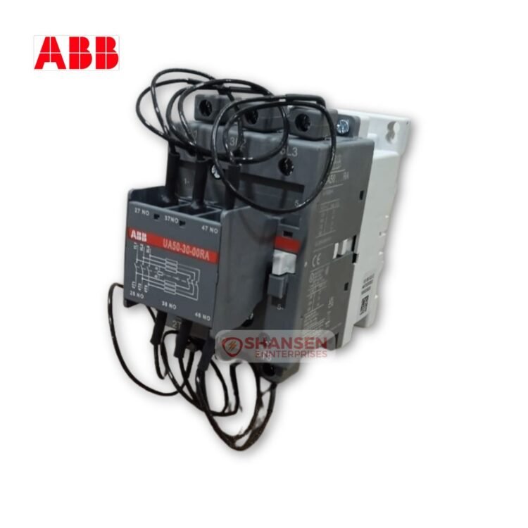 ABB UA50-30-00RA 3-pole capacitor switching contactor with damping resistors, available at Shansen Enterprises India
