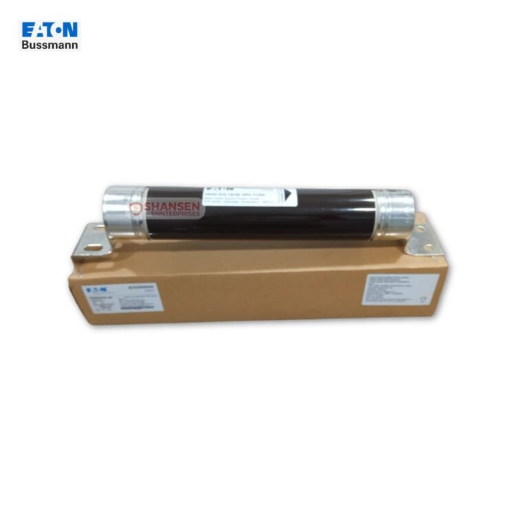 Eaton Bussmann 12AHGHC63/BI high-voltage HRC “air” fuse link, 12 kV 63 A, striker/indicator version shown on original Eaton box — Shansen Enterprises
