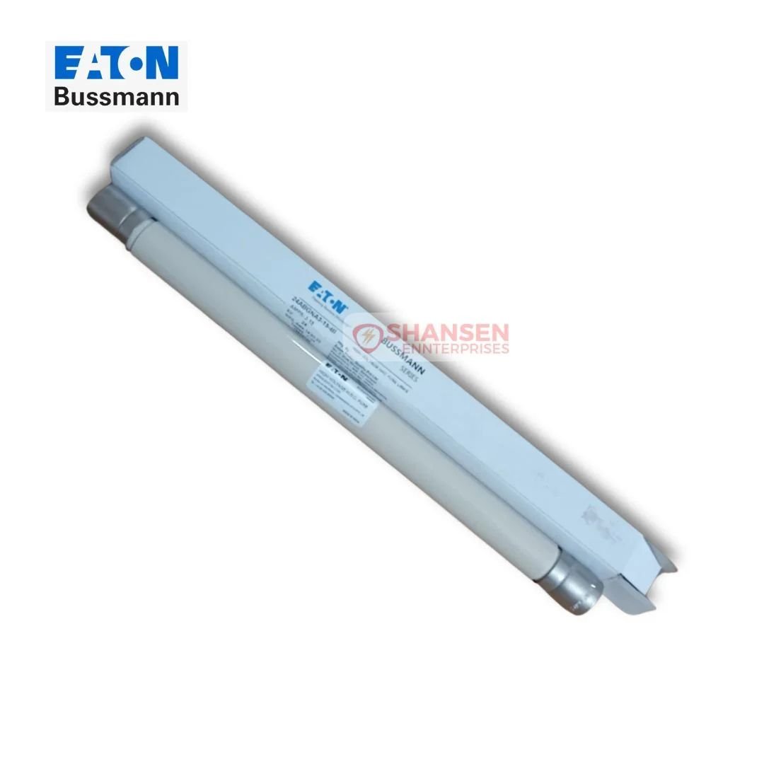 Eaton Bussmann Series High Voltage HRC Fuse Link 24ABGNA3.15 with packaging box, 24kV 3.15A fuse available at Shansen Enterprises, Coimbatore