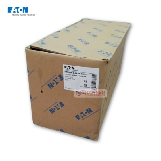 Eaton BZMX2E‑3‑AX100‑S08 MCCB original box with factory label, distributed by Shansen Enterprises