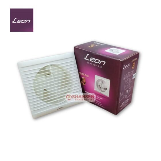 Leon Klassik 6 inch white exhaust fan with retail box, showing model details and features, available at Shansen Enterprises