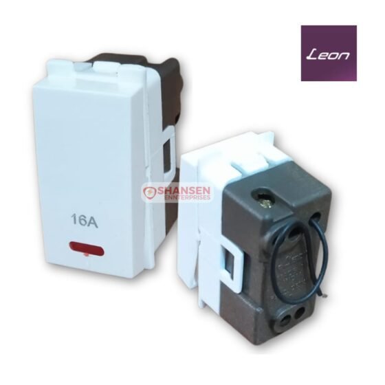 Leon PSW 16A 240V Premium Modular Switch in White – Front and Rear View
