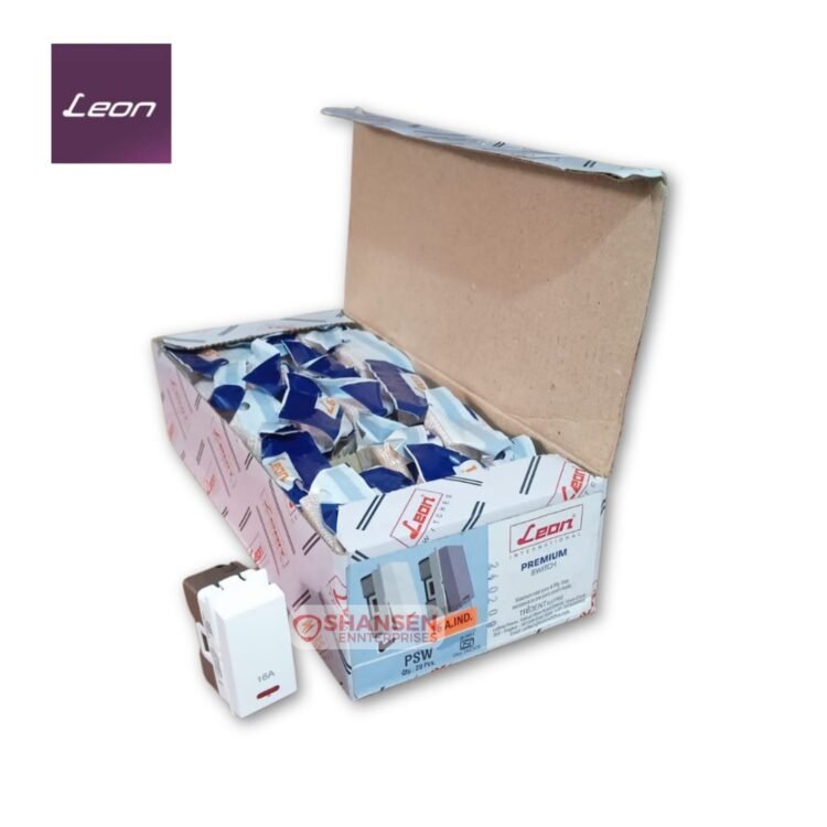 Box of Leon PSW 16A Modular Switches – Premium Series Packaging View