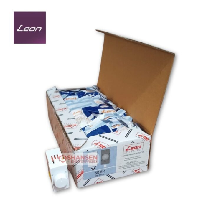 Leon SDM-1 Step Type Regulator box showing product details, manufacturer, and quantity