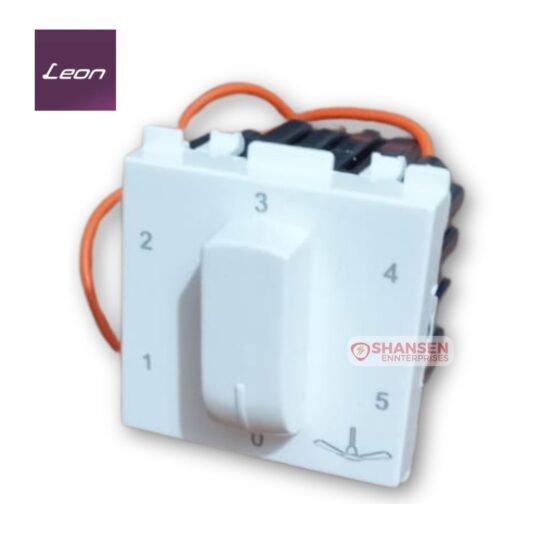 Leon SDM 2 step type fan regulator, 2-module white design with smooth rotary control knob