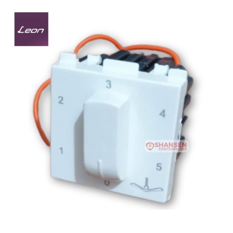 Leon SDM 2 step type fan regulator, 2-module white design with smooth rotary control knob