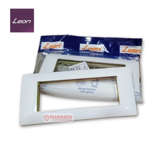 Leon TFR-5 Tuff Frame 5 Module White Cover Plate in glossy finish with original Leon packaging from Shansen Enterprises