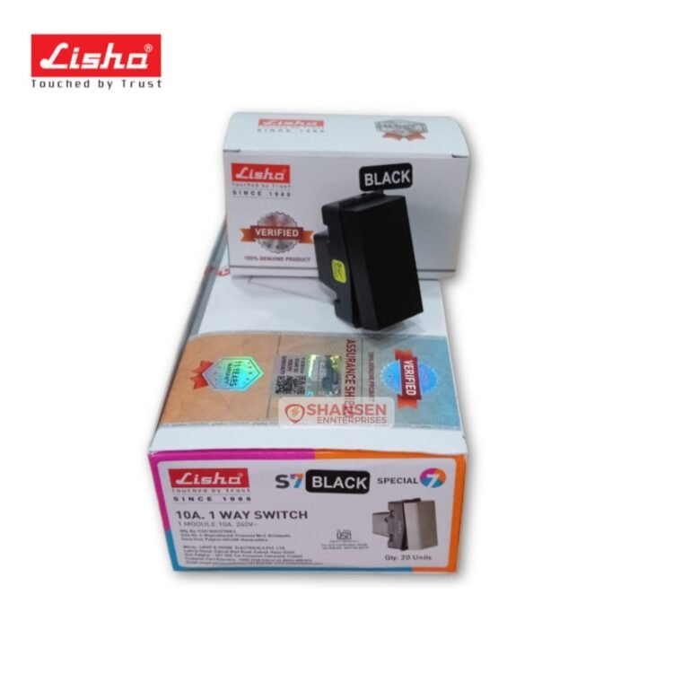 Lisha 10A 1 Way Black Switch 1 Module with packaging – Shansen Enterprises