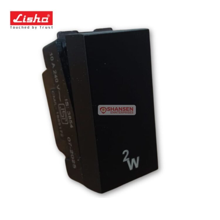 Lisha 10A 2 Way Switch in black color, 1 module, ISI certified – Shansen Enterprises