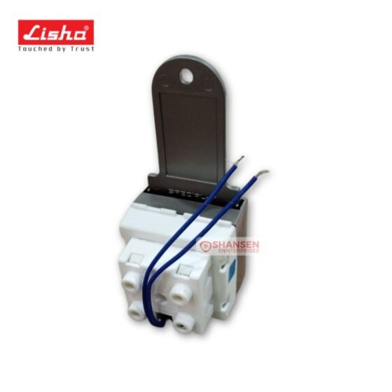 Rear view of Lisha 2-Module 32A DP Switch in grey with wiring terminals and key fob operation for hospitality use