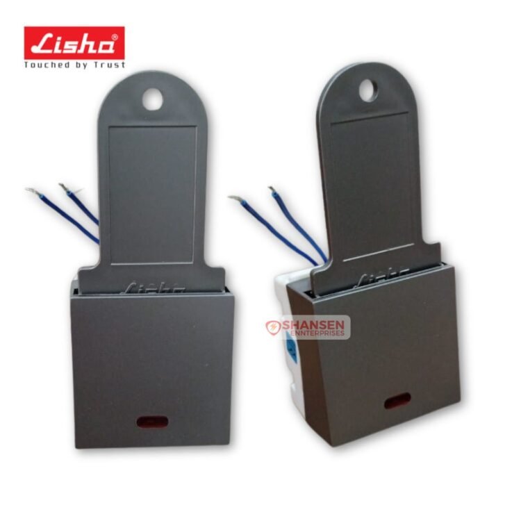Lisha 2-Module 32A DP Switch in grey with key fob remote control and indicator for hospitality automation