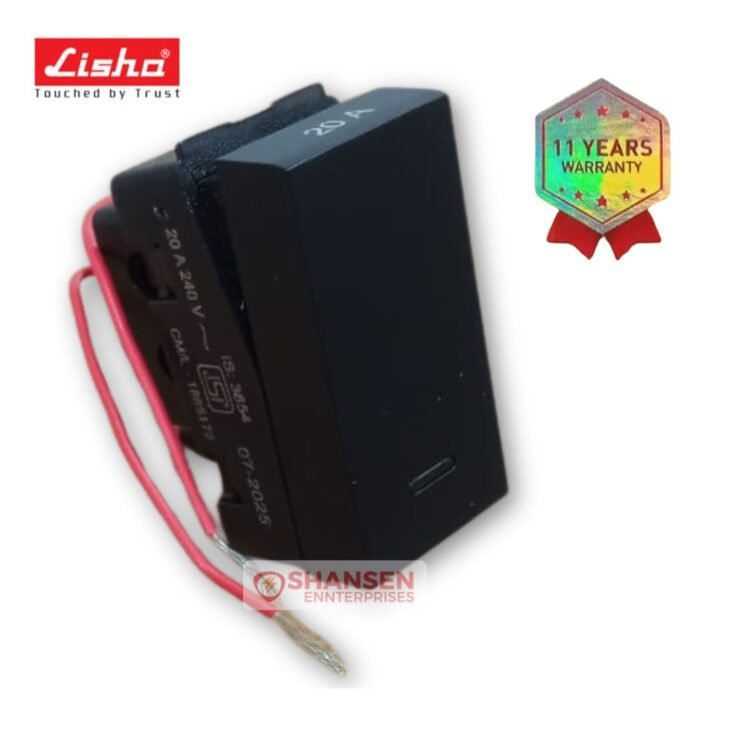 Lisha 20A 1 Way Switch Matt Black with Indicator Special 7 Series by Shansen Enterprises with 11 years warranty