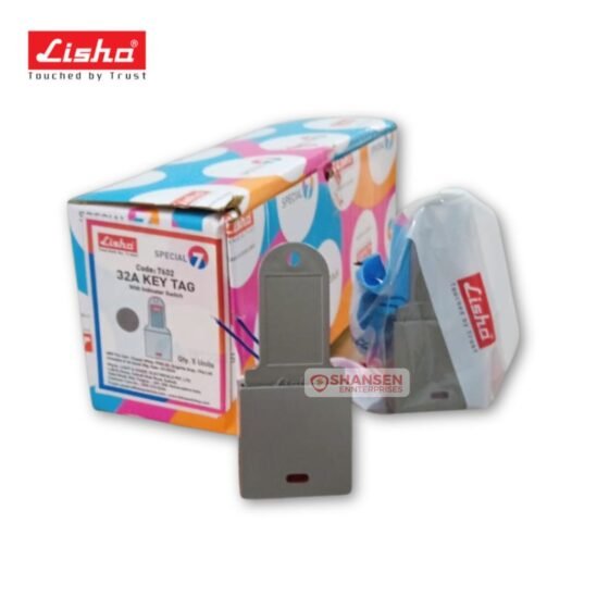 Lisha 32A Key Tag DP Switch with Indicator and FOB, shown with colorful retail packaging from Shansen Enterprises