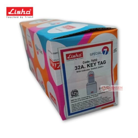 Retail packaging of Lisha 32A Key Tag Switch with Indicator, Model Code 7602, available at Shansen Enterprises