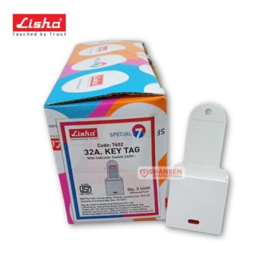 Lisha 32A Key Tag Switch with Indicator and packaging box, model code 7602, from Shansen Enterprises