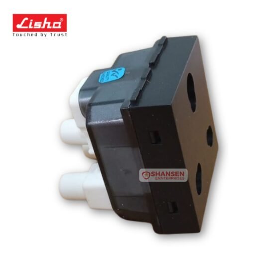 Lisha 6A/16A black 2-in-1 electrical socket, ISI certified, FR polycarbonate with UV stabilization