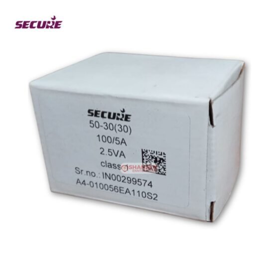 Close-up of Secure MCT 50/30(30) Current Transformer packaging label with product specs and serial number