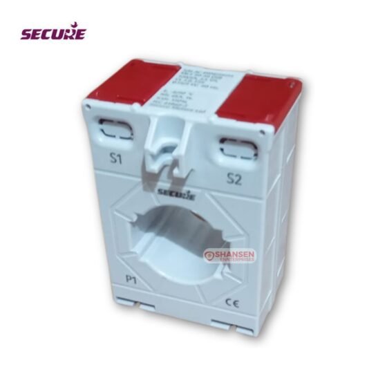 Vertical front view of Secure MCT 50/30(30) Current Transformer showing terminal markings S1, S2, and P1