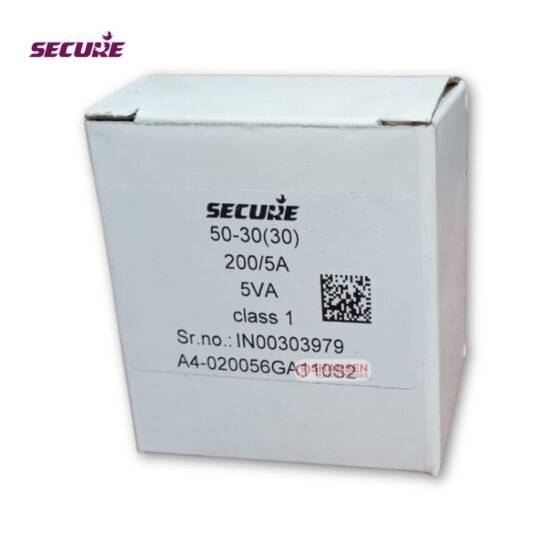 Secure Meters MCT 50/30 current transformer packaging box showing model 200/5A Class 1