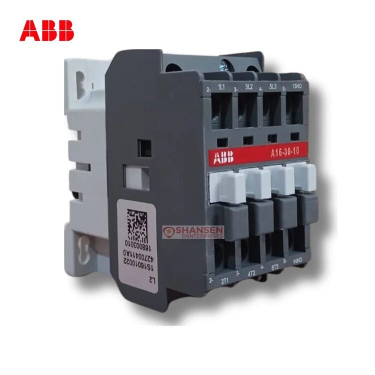 ABB A16-30-10 3-pole contactor with built-in NO auxiliary (13NO/14NO), screw terminals; coil 220–230V 50Hz / 230–240V 60Hz — Shansen Enterprises India