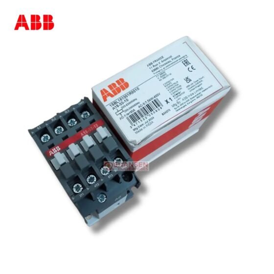 ABB A16-30-10 3-pole contactor with manufacturer box, screw-terminal design and built-in 1NO auxiliary; coil 220–230V 50Hz / 230–240V 60Hz — Shansen Enterprises India