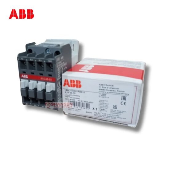 ABB A16-30-10 3-pole contactor with original ABB box, screw terminals and built-in 1NO auxiliary; coil 220–230V 50Hz / 230–240V 60Hz — Shansen Enterprises India