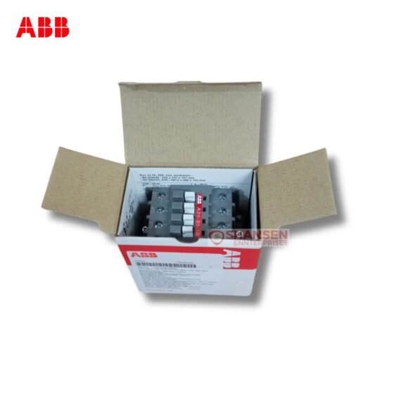 Open ABB box with A26-30-10 contactor visible, 3-pole with 1 NO auxiliary, coil 200V 50Hz / 200–220V 60Hz, AC-3 26A, 690V AC