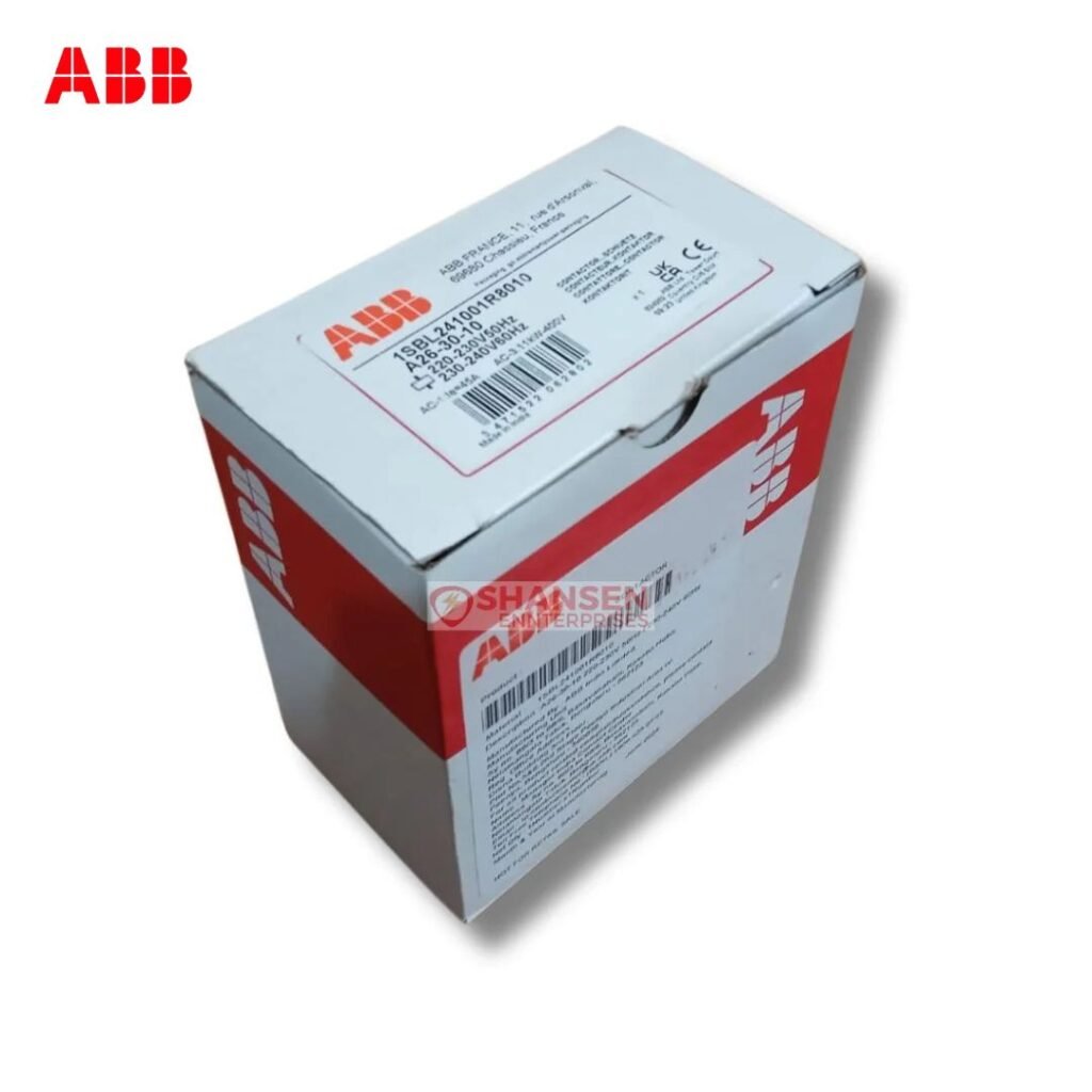 Sealed original ABB box for A26-30-10 contactor, coil 200V 50Hz / 200–220V 60Hz, genuine packaging from Shansen Enterprises