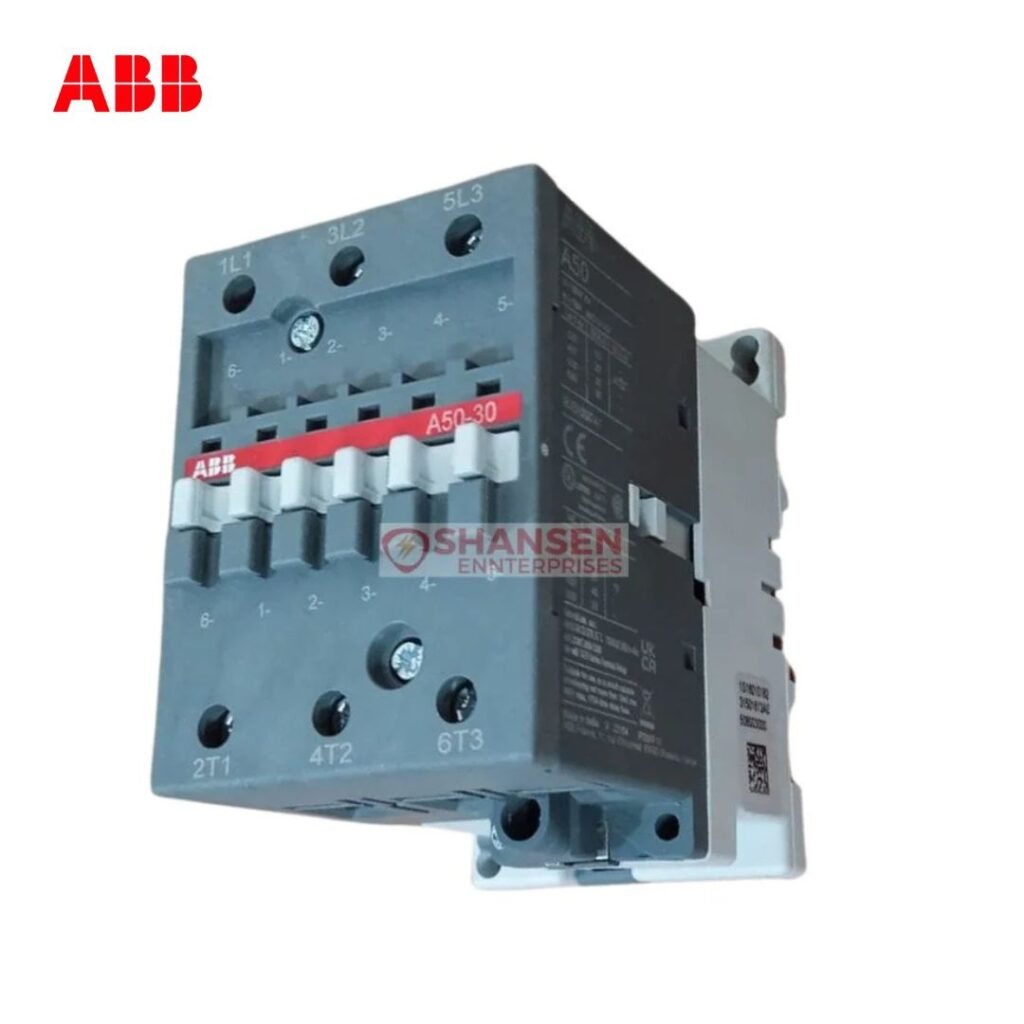 ABB A50-30-00 3-pole contactor with 220–230V 50Hz / 230–240V 60Hz AC coil and screw terminals by Shansen Enterprises