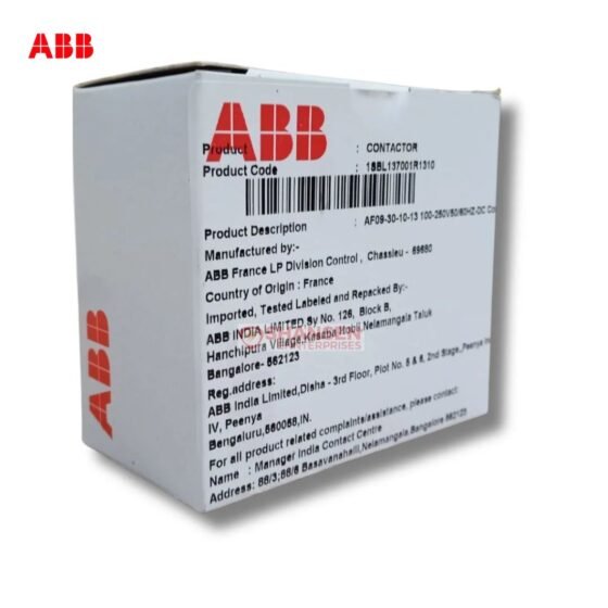 ABB AF09-30-10-13 contactor box packaging — product label showing model AF09-30-10-13, 100–250V AC/DC