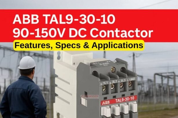 ABB TAL9-30-10 90–150V DC contactor (1SBL143061R6610) on power-substation background with engineer silhouette — features, specs & applications banner