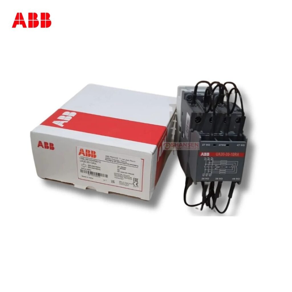 ABB UA30-30-10RA 3-pole contactor with original ABB box and looped wiring — genuine ABB part supplied by Shansen Enterprises, authorized channel partner in Coimbatore, India