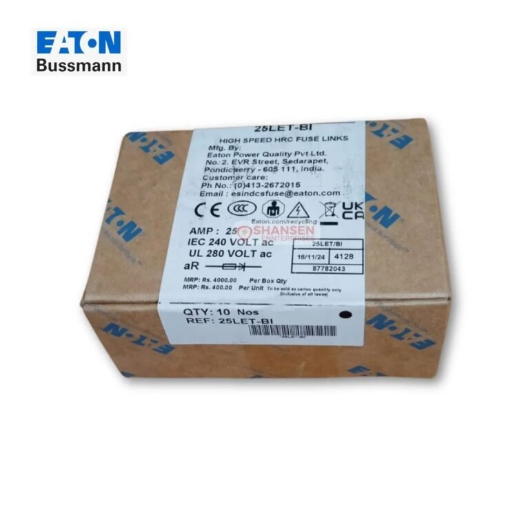 Eaton Bussmann 25LET-BI high-speed HRC aR fuse links, 25A, IEC 240VAC / UL 280VAC, box of 10, Made in India—Shansen Enterprises