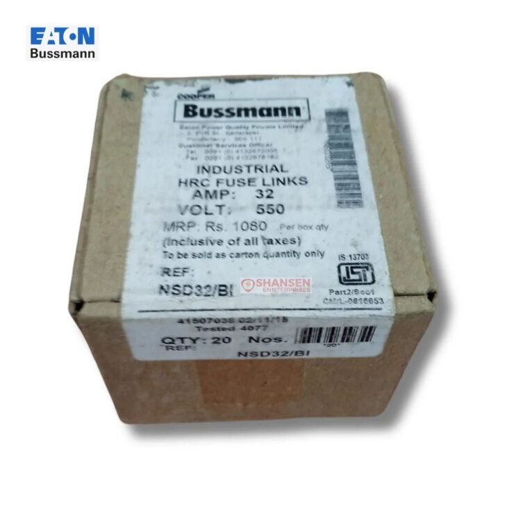 Top View of Eaton Bussmann NSD32 HRC Fuse Link Box 32A 550V for Industrial Electrical Safety