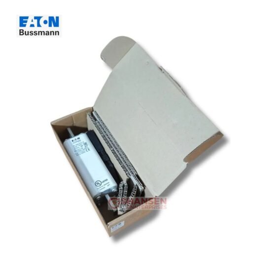 Eaton Bussmann PV-160A-01XL-B photovoltaic gPV fuse, 160A 1000V DC, ceramic body with blade terminals and indicator, shown in open box – Shansen Enterprises