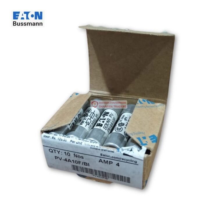 Open box of Eaton Bussmann PV-4A10F photovoltaic fuses β pack of 10, 4A 1000V DC, 10x38mm ferrule fuses