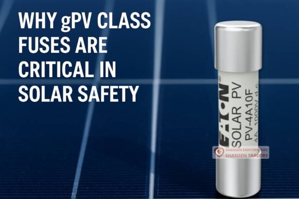 Eaton Bussmann PV-4A10F fuse on solar panel background with text Why gPV Class Fuses are Critical in Solar Safety