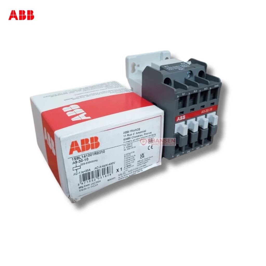 ABB A9-30-10 Contactor with Original ABB Packaging Box - 9A 4kW 3-Pole 220V Coil - Genuine ABB Product Supplied by Shansen Enterprises India