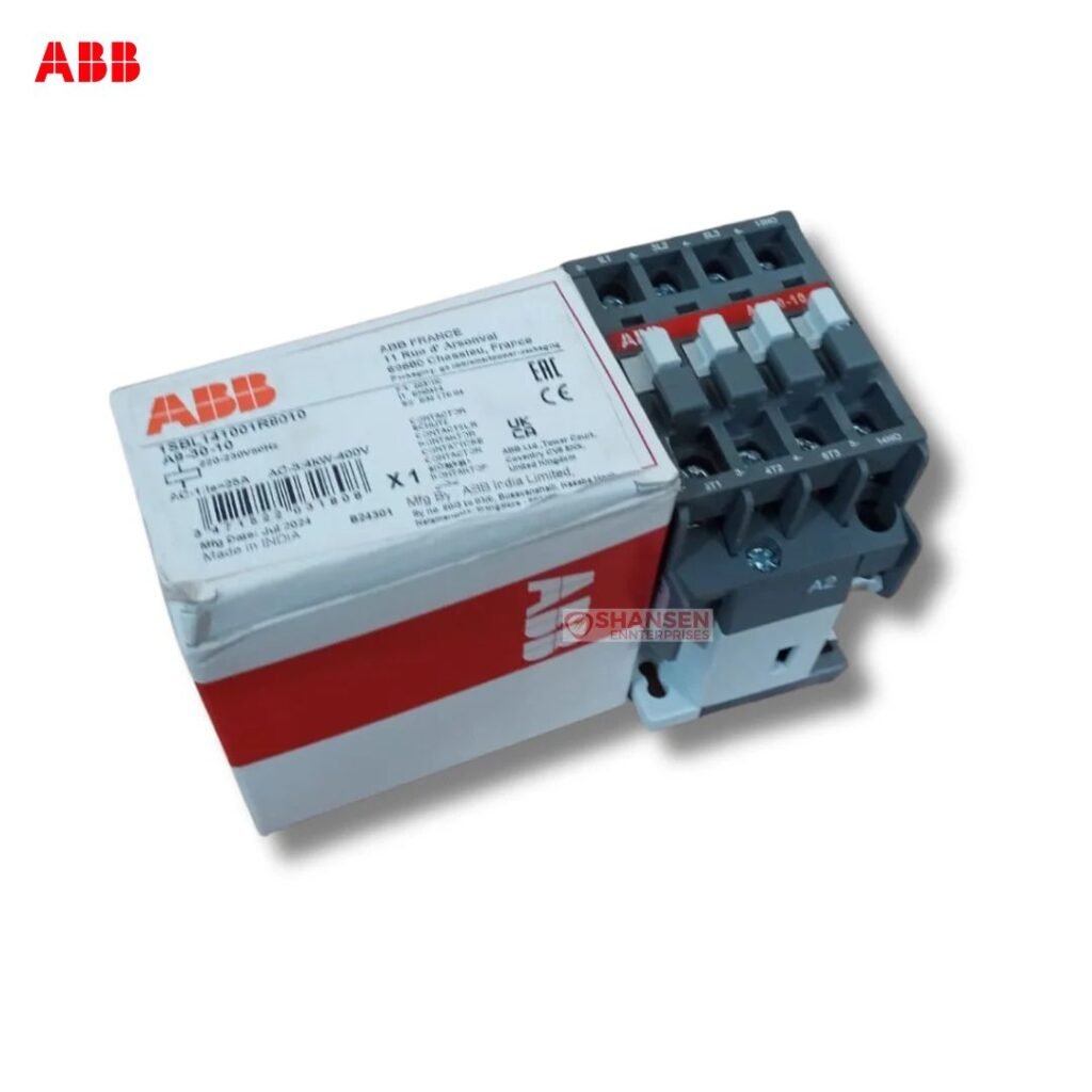 Top view of ABB A9-30-10 Contactor with Original Packaging Box - 9A 4kW 3-Pole 220V Coil by Shansen Enterprises India