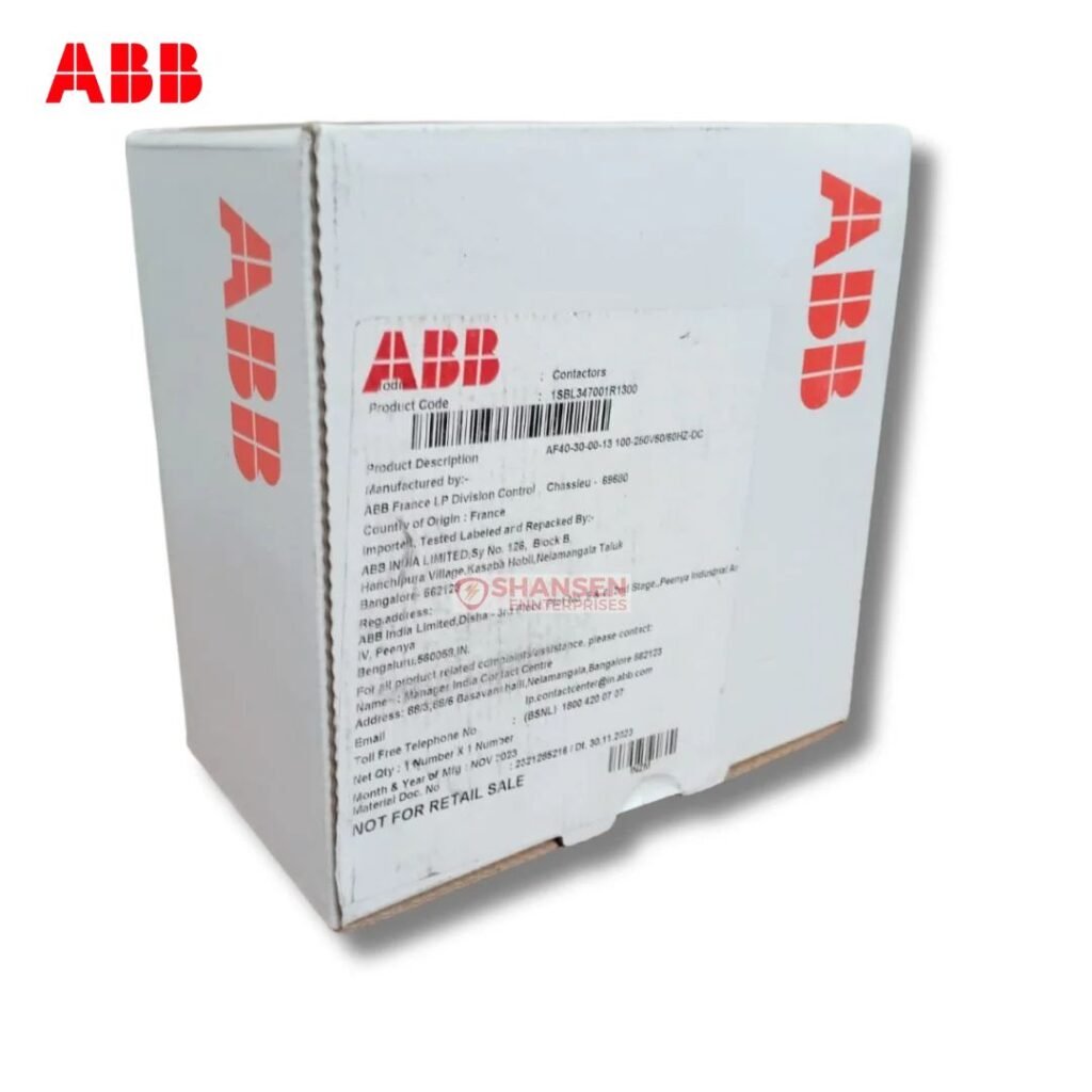 ABB AF40-30-00-13 contactor original packaging box with product label, distributed by Shansen Enterprises India
