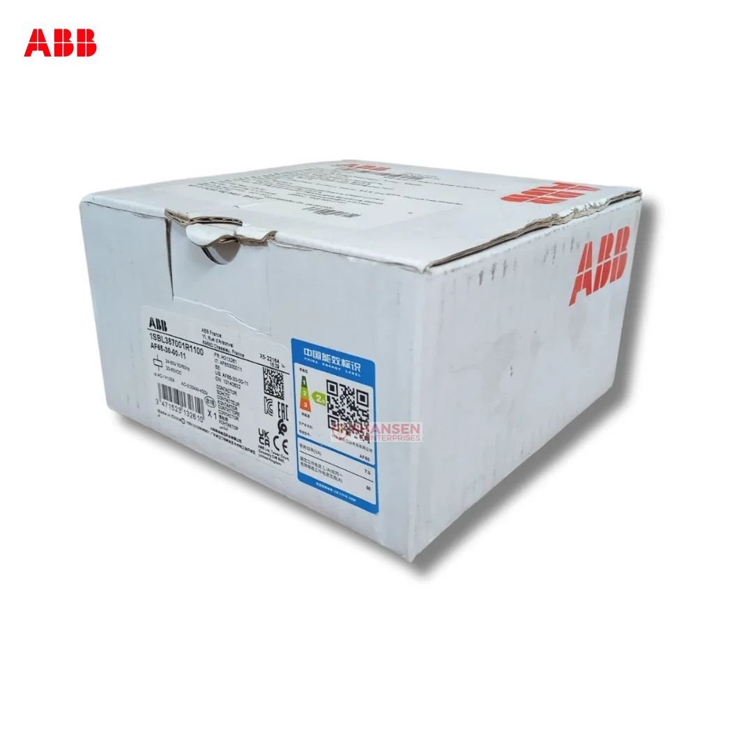 Sealed ABB AF65-30-00-11 contactor original packaging box with product label and QR code - Shansen Enterprises India