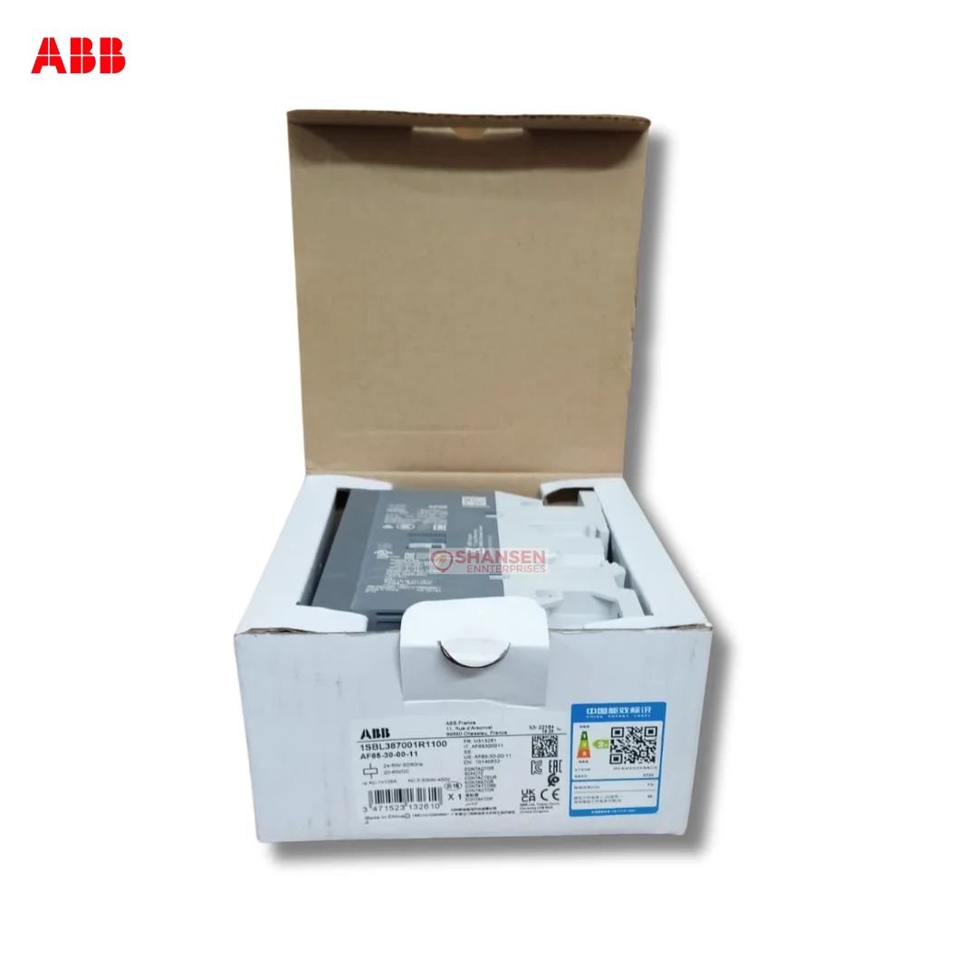 Unboxed ABB AF65-30-00-11 contactor front view in packaging - 3 pole 690V, 24-60V coil - Shansen Enterprises