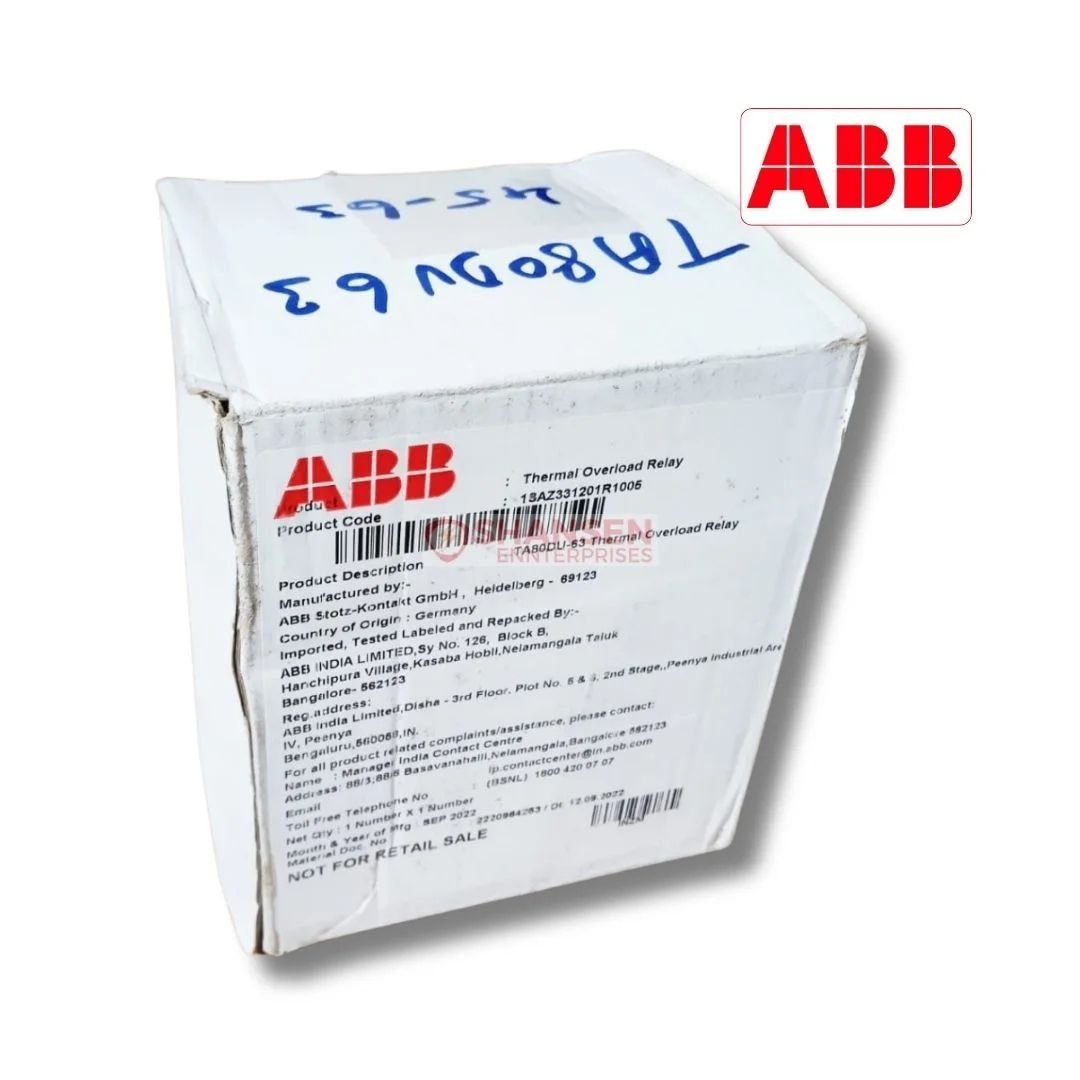 ABB TA80DU-63 Thermal Overload Relay boxed with product label showing country of origin Germany – Shansen Enterprises