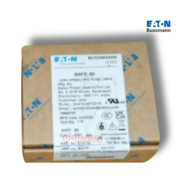 Eaton Bussmann 80FE-BI high speed fuse box pack with manufacturer label, 80A, supplied by Shansen Enterprises India