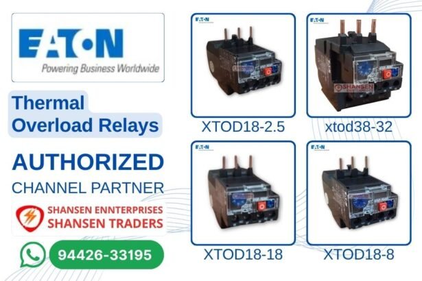 Eaton thermal overload relays XTOD series — XTOD18-2.5, XTOD18-8, XTOD18-18, XTOD38-32 — authorized channel partner Shansen Enterprises Coimbatore, WhatsApp 94426-33195