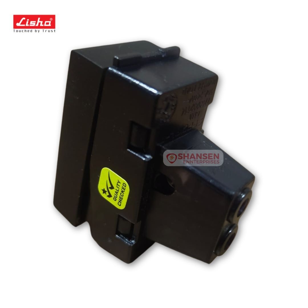 Lisha Matt Black 10A 1-Way Switch angled rear view showing wiring terminals and matte finish