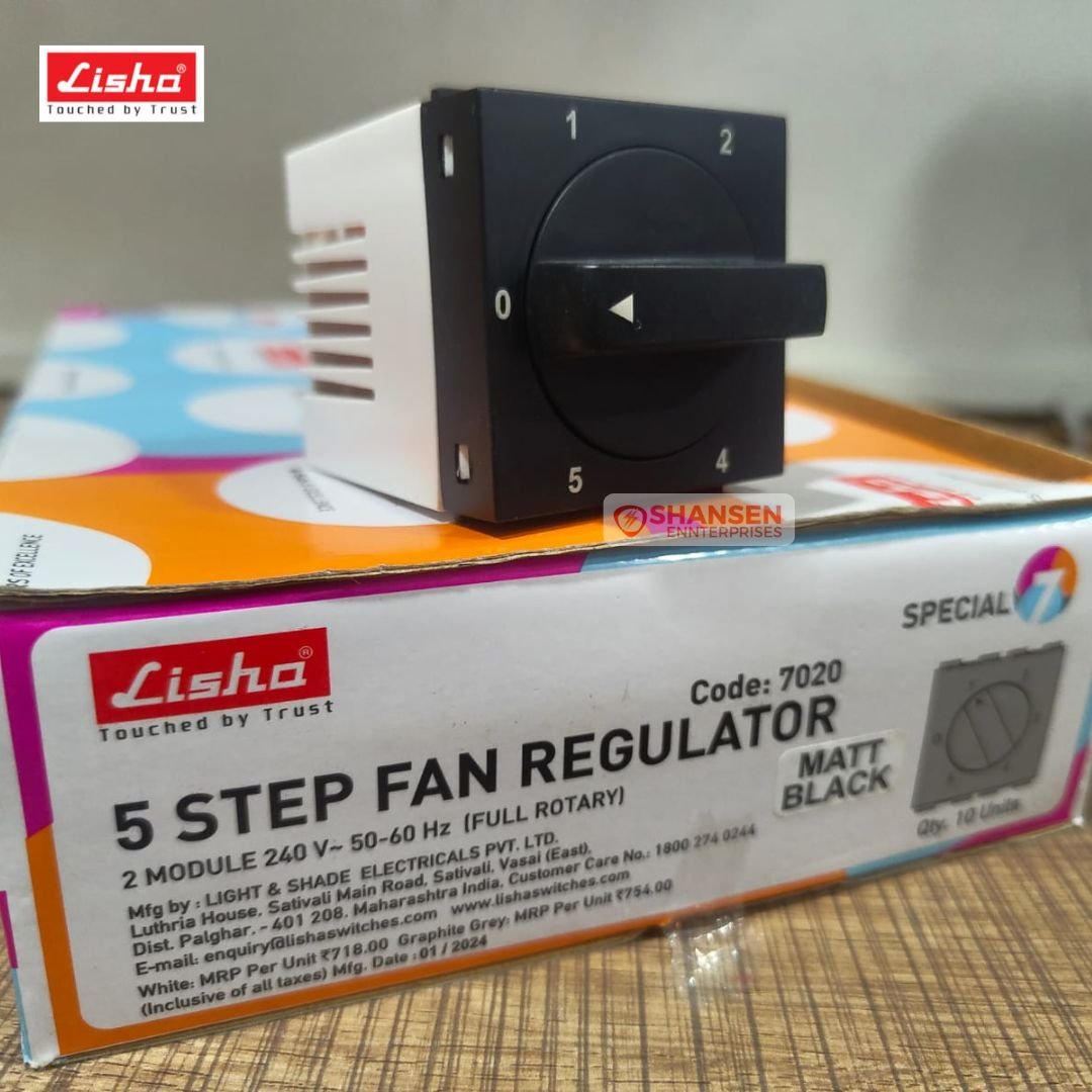 Lisha Matt Black 5 Step Fan Regulator 2 Module 240V 50-60Hz Full Rotary Type from Lisha Special 7 Range by Shansen Enterprises