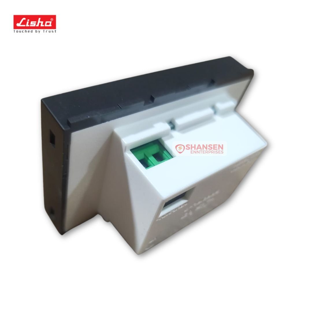 Rear view of Lisha matt black 3-module LED step maker light showing the inset mounting cavity, wiring terminal and FR polycarbonate housing — 240V, 50–60 Hz (Made in India)