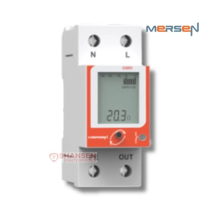 Mersen GMD-230V Ground Monitoring Device for continuous grounding system monitoring in DIN rail panel installations by Shansen Enterprises