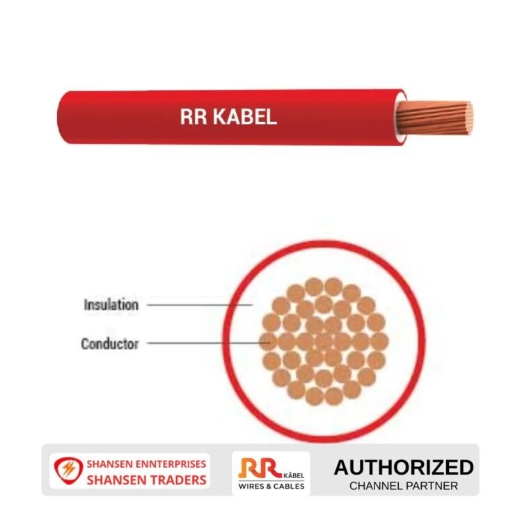 Cross-sectional view of RR Kabel Superex FR Flame Retardant Cable showing copper conductor and insulation, distributed by Shansen Enterprises